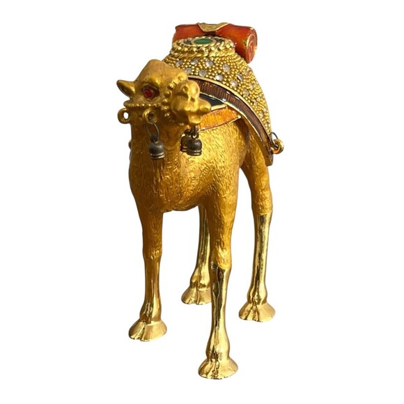 Camel Figural Trinket Box Bejeweled Enamel Gold Metal Vintage Signed 6 x 6 - Picture 6 of 10